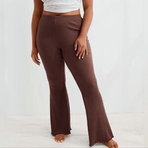 Aerie Kick-It Ribbed High Waisted Super Flare Pant, Dark Taupe, Size M Regular